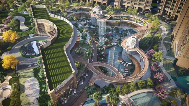 Landscape and water-led amenity zone at Westin Residences Gurugram